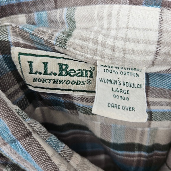 L.L. Bean Shirt Womens Large Button Up Flannel Plaid Long Sleeve Vintage - Picture 5 of 10